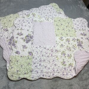2 Cottagecore Quilted Pillow Shams Standard Size Purple Green Floral Patchwork